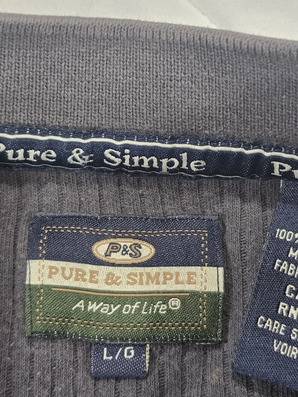 VINTAGE PURE & SIMPLE Men's Ribbed Gray V-Neck Sweater Size Large